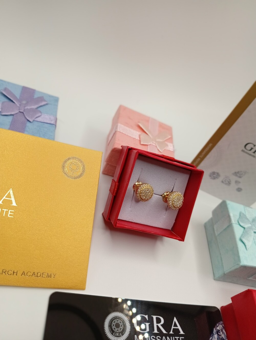 Gold Halo Moissanite VVS Stone EARRINGS New